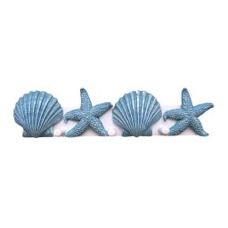 Cabideiro e Porta-chaves Conchas e Estrelas Branco e Azul em Madeira e Resina 39x9,5x5,5 Cm - 3