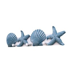 Cabideiro e Porta-chaves Conchas e Estrelas Branco e Azul em Madeira e Resina 39x9,5x5,5 Cm - 5