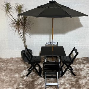 Conjunto Dobrável 70x70 com Ombrelone Paraná Cor do Conjunto: Preto;cor do Ombrelone: Preto