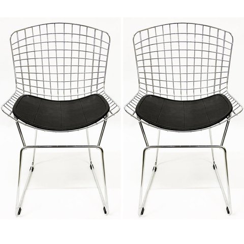 Kit 2 Cadeiras para cozinha BERTOIA cromadas assento preto - Poltronas do Sul