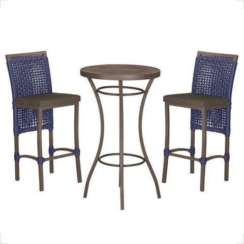 Mesa Bistrô e 2 Banquetas Roma Marrom Corda Náutica Estofado 9 Trama Original