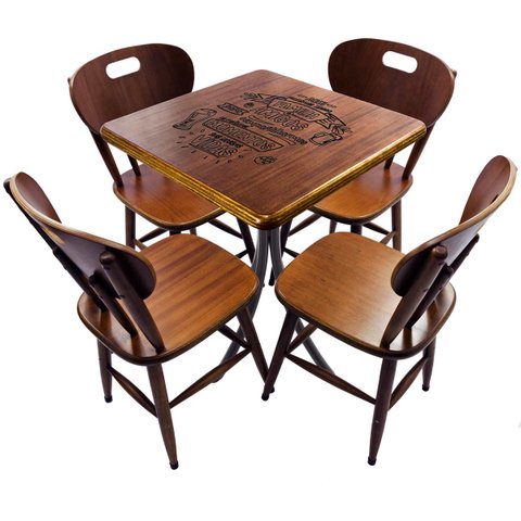 Cj Mesa Madeira 60x60cm - Bistrô Fixa 78cm + 4 Cadeiras 43 - Natural - Família e Amigos