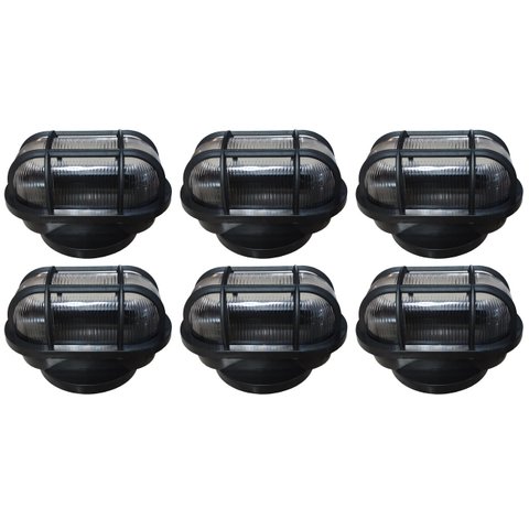 Kit 6 Arandela Oval Preta Tipo Tartaruga Pvc para Led
