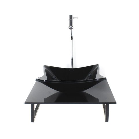 Gabinete de Vidro com Cuba Quadrada com Tampo de Vidro 40cm X 40cm Preto Full Mais Torneira Metal