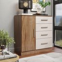 Ver imagem 1 de Cômoda Sapateira 1 Porta 4 Gavetas para Quarto com Corrediças Telescópicas Puxadores Modernos