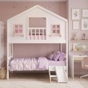 Ver imagem 4 de Beliche Infantil Solteiro Casinha Dos Sonhos com Varanda Kit Escorregador Madeira Maciça Branco