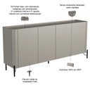 Ver imagem 3 de Aparador Buffet para Sala de Jantar 4 Portas Pés Industrial Preto Naim I03 Grigio - Lyam Decor