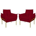 Ver imagem 1 de Kit 02 Poltronas Base Metal Dourada Sala Quarto Balaqui Decor Cor:vermelho