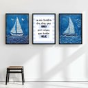Ver imagem 1 de Kit 3 Quadros Arte Nautica Azul - Cristão 45x34cm - com Vidro:moldura Branca