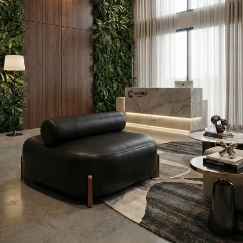 Poltrona Ilha Recepção Corino Modena Preto Design Sofisticado Loja Consultório - Vimont Moveis