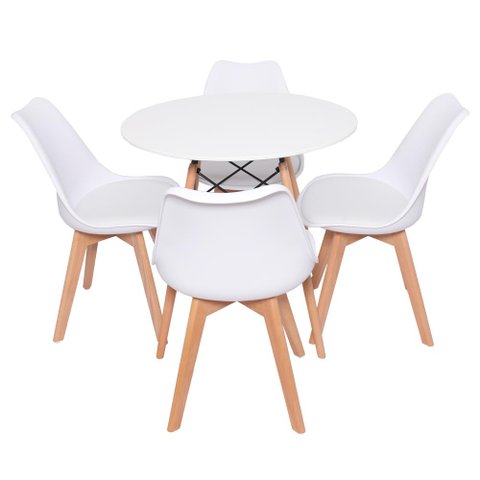 Kit 4 Cadeiras Saarinen Branca + Mesa Redonda 70cm Branca