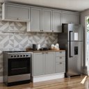 Ver imagem 1 de Cozinha Modulada 4 Peças 100% MDF Americana com Tampo e Rodapé Iluminata Cinza/Branco/Fendi/Ébano
