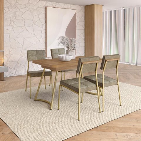 Conjunto Sala de Jantar 4 Cadeiras Belle Carraro Carvalho Dourado