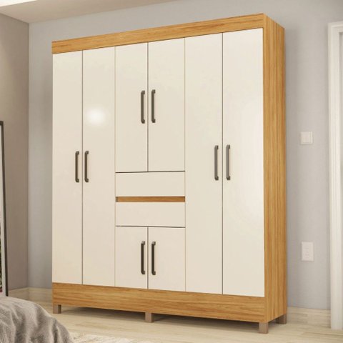 Guarda-roupa Solteiro Munique 8 Portas 2 Gavetas Cinamomo/off White - Demóbile