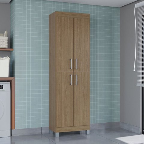 Armário Multiuso Versati Carvalho para Lavanderia com 4 Portas Poquema