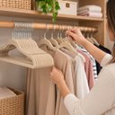 Ver imagem 3 de Kit 25 Cabides de Veludo Bege Gancho Giratório 360° Organizador Closet