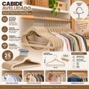 Ver imagem 4 de Kit 25 Cabides de Veludo Bege Gancho Giratório 360° Organizador Closet