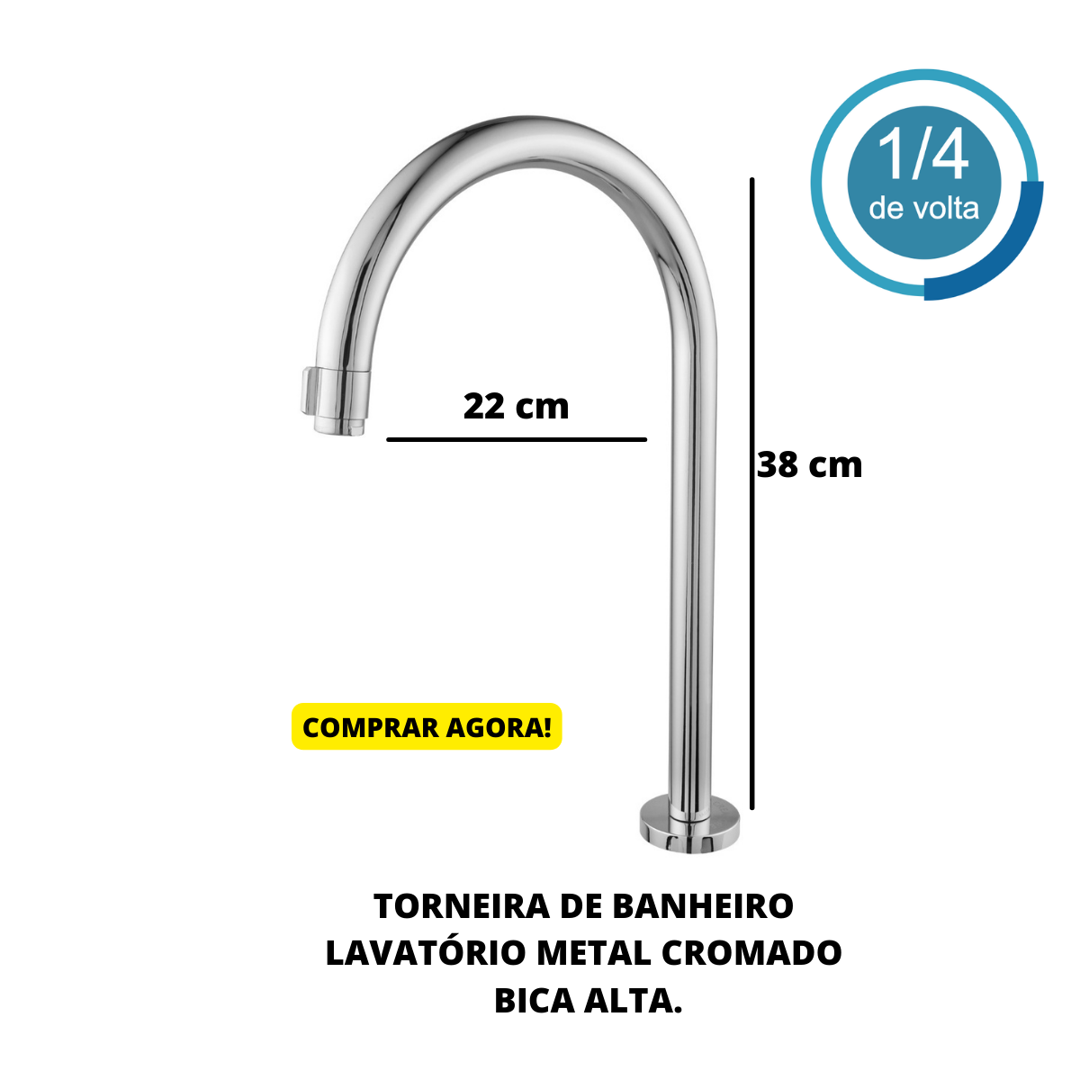 Torneira Lavabo Bica Alta 38cm Metal 304 Cromado Design Link Clean Sofisticado - 2