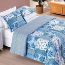 Ver imagem 1 de Edredom 2,60m X 2,40m + Jogo de Cama Bouti Estampado King 06 Peças 100% Poliéster - Azul Sereno