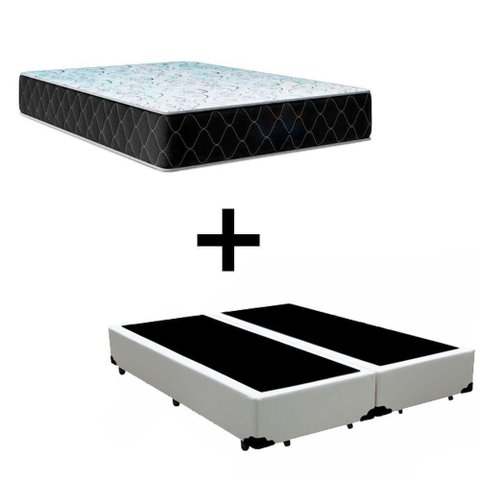 Cama Box Queen 158 Tecido Sintético Branco com Colchão Marrocos - Poliéster - Espuma D33 30cm