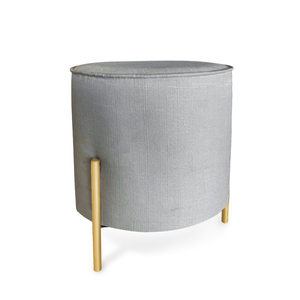Puff Redondo Decorativo Suede com Pé de Metal Epóxi Dourado - cinza escuro