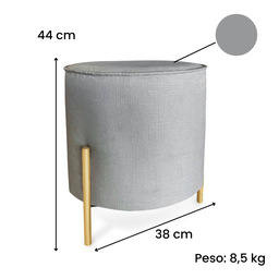 Puff Redondo Decorativo Suede com Pé de Metal Epóxi Dourado - cinza escuro - 2