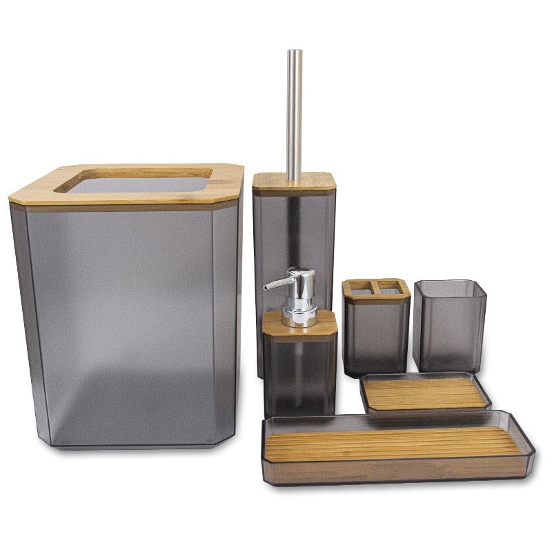 Acessórios do banheiro de bambu conjunto plástico banheiro kit dispensador de sabão, copo escova - G