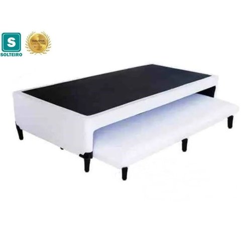 Cama Box Casal com Auxiliar Espuma Sintético Branco 62x138x188