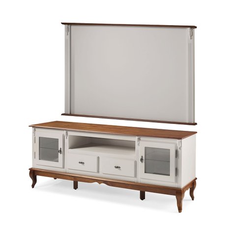 Conjunto Rack 60503 + Painel 50513 para Sala Pés Luiz Xv 2 Gavetas 2 Portas - Off White/imbuia