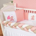 Ver imagem 1 de Kit Protetor Berço Padrão Americano Ursinha Lua Rosê 6 Pçs