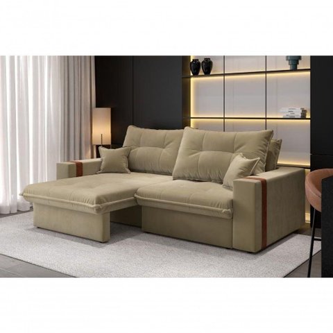 Sofá-Cama Ipanema 3 Lugares Retrátil Reclinável 200cm Bege Cia Lar