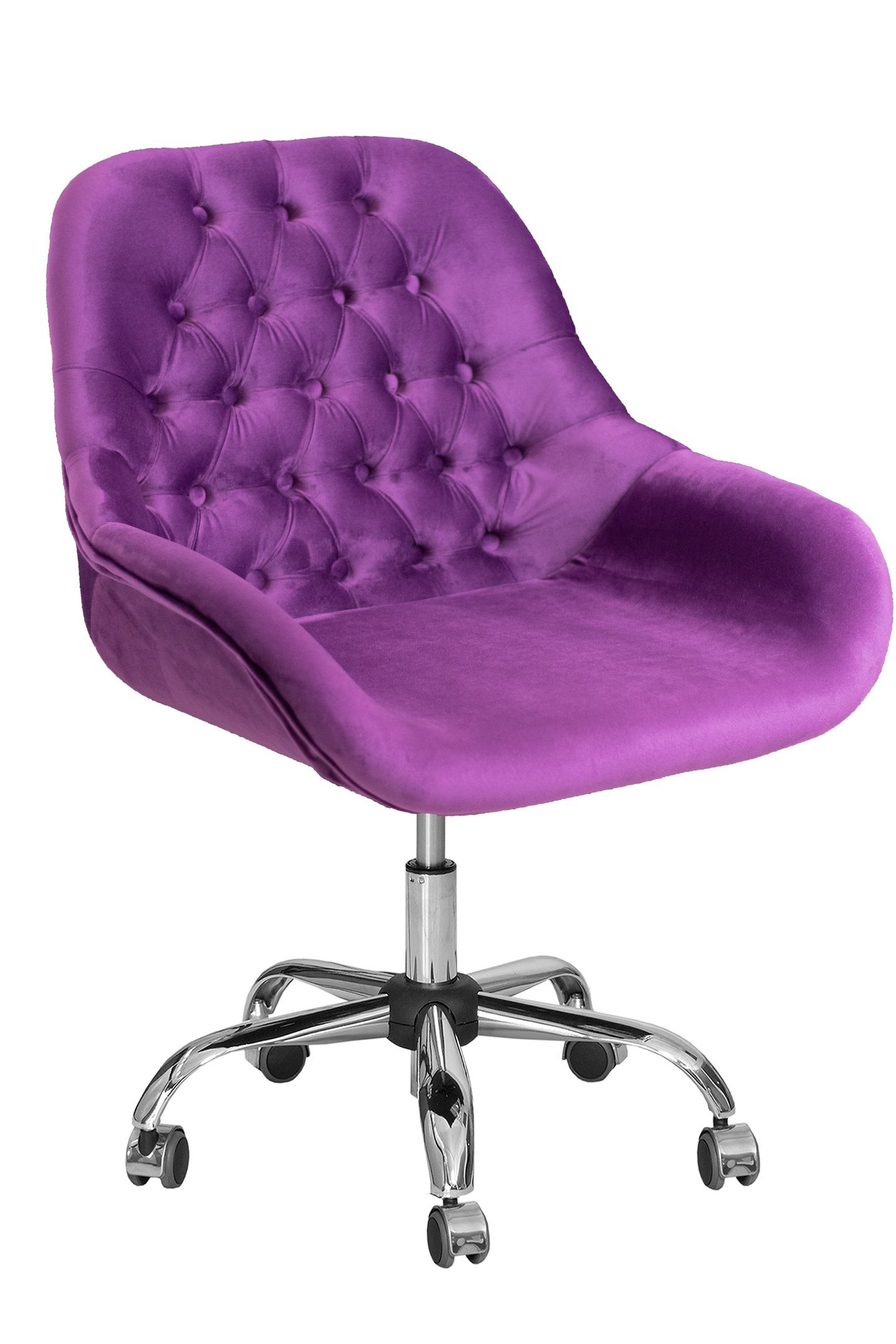 Cadeira Poltrona Decorativa Rodinhas Regulagem Altura Alice Veludo Roxo