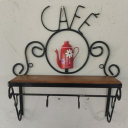 Cantinho do Café Prateleira Artesanal em Ferro e Madeira com 4 Ganchos 40x15:laranja - 4