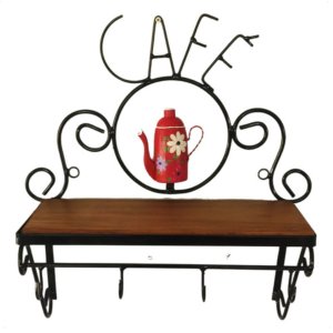 Cantinho do Café Prateleira Artesanal em Ferro e Madeira com 4 Ganchos 40x15:laranja