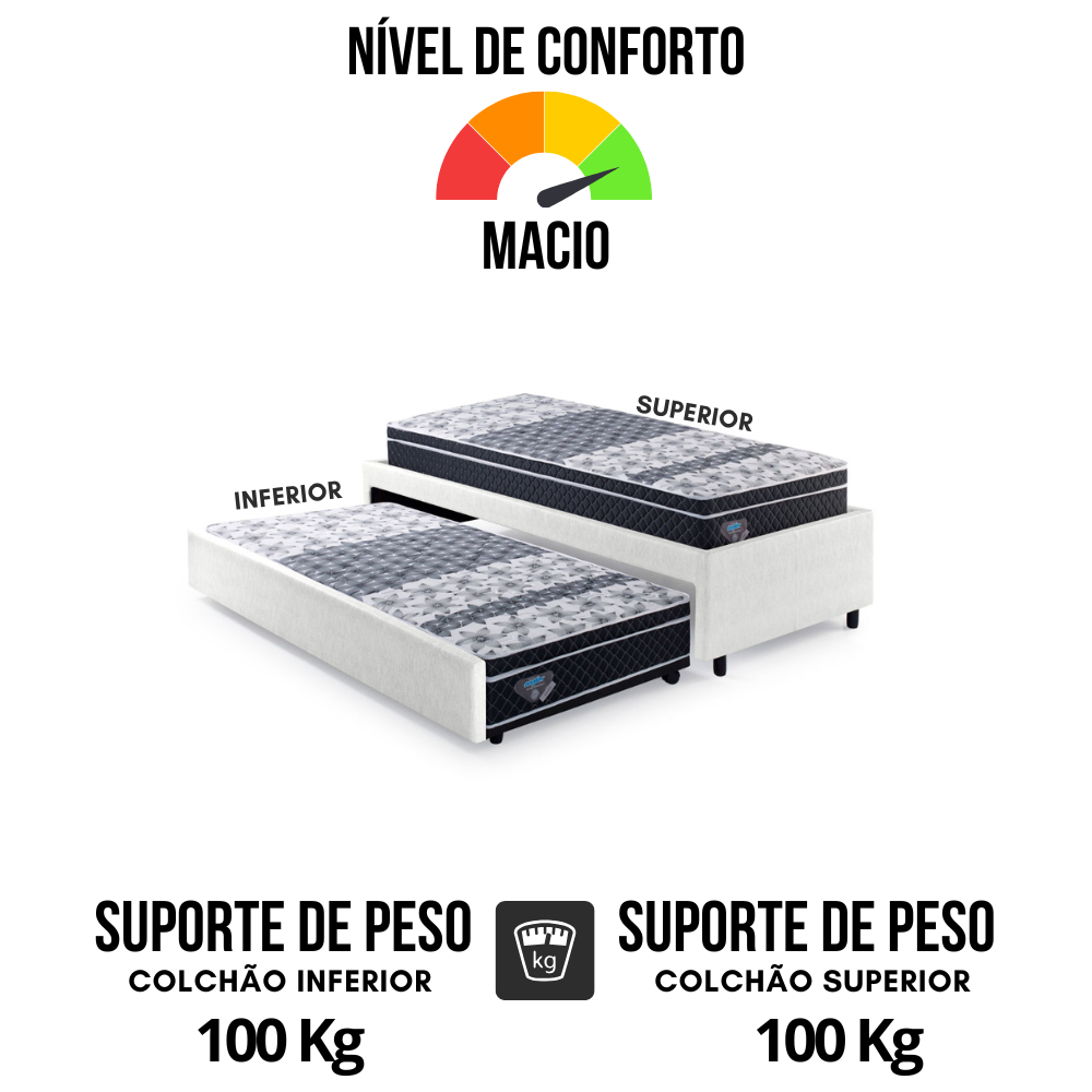 Bicama Box Solteiro Courino Linho Branco 88x188 com Dois Colchões Gransleep Molas Verticoil Ecoflex - 8