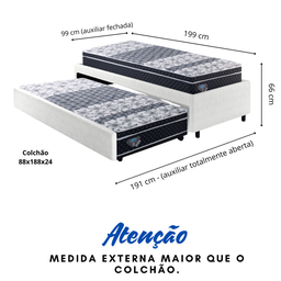 Bicama Box Solteiro Courino Linho Branco 88x188 com Dois Colchões Gransleep Molas Verticoil Ecoflex - 2