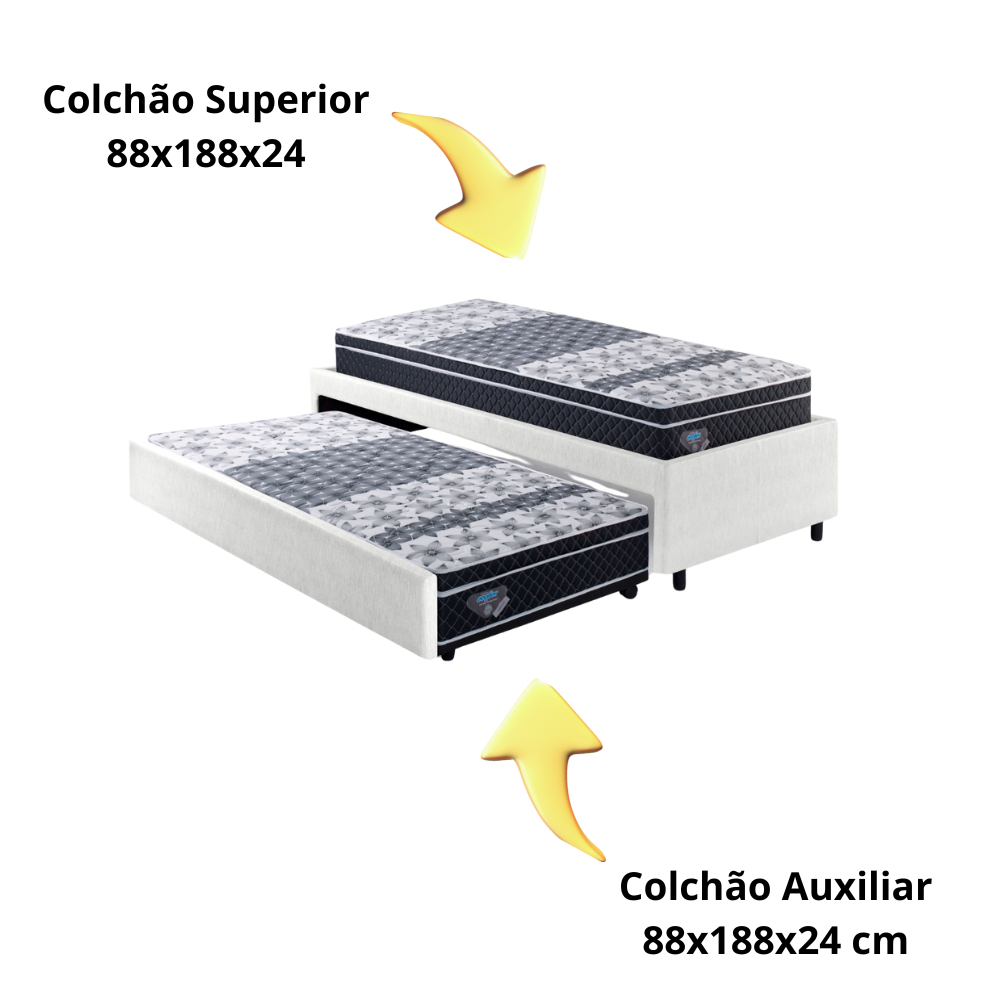 Bicama Box Solteiro Courino Linho Branco 88x188 com Dois Colchões Gransleep Molas Verticoil Ecoflex - 9