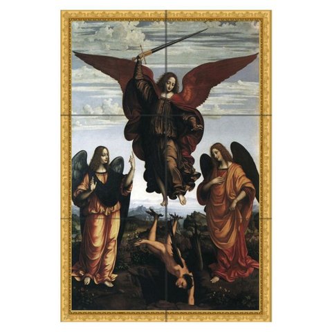 Quadro São Miguel Arcanjo em Cena Celestial 60x40 em Azulejos