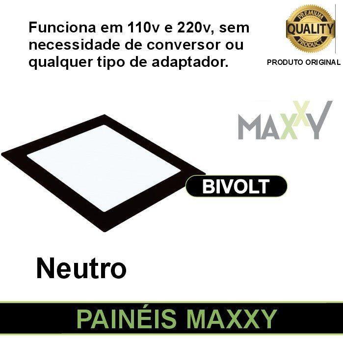 Kit com 3 Painéis Embutir Led Quadrado Preto 12w Neutro 4000k - 6