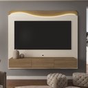 Ver imagem 6 de Conjunto 3 Peças Sala Estar Apoio Pet Mesa de Centro Orgânica e Painel Lumiere Bege Carvalho/Off White
