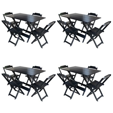 Kit 4 Jogos de Mesa com 4 Cadeiras de Madeira Dobrável 120x70 para Bar e Restaurante - Preto