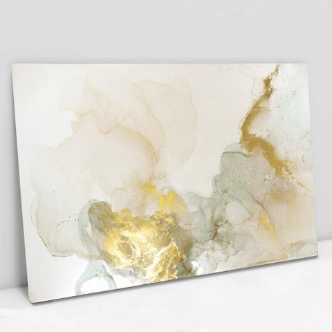 Quadro Decorativo em Canvas Abstrato Mármore Branco Gold TaColado Borda Infinita 90 x 60cm