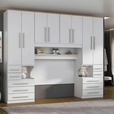 Guarda Roupa Casal King Size 1223SK 6 Portas 10 Gavetas MDF Branco Móveis Ilan 343cm
