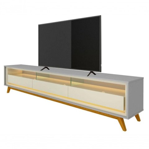 Rack para Tv Retrô com Led Requinte Cinza com Off White - Gelius Móveis