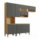 Ver imagem 3 de Cozinha Compacta Modulada 4 Peças 11 Portas com Vidro e Tampo 266cm 100% MDF Itália Espresso Móveis Cinza/Amêndoa/Chumbo