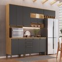 Ver imagem 1 de Cozinha Compacta Modulada 4 Peças 11 Portas com Vidro e Tampo 266cm 100% MDF Itália Espresso Móveis Cinza/Amêndoa/Chumbo