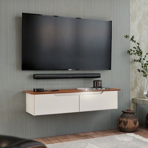 Rack Aparador Suspenso Off White/freijó – Ej Móveis