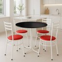 Ver imagem 2 de Mesa de Jantar Redonda 80cm Preta com 4 Cadeiras Estofada Branca