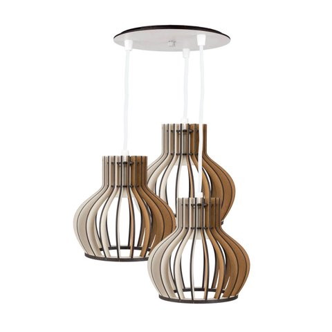 Luminaria Pendente Tripla Circus 15 E27 Mdf Cr Desmontada:branco