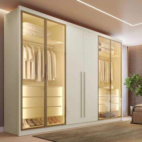 Guarda Roupa Madri 6 Portas 6 Gavetas 100 MDF 4 Portas Reflectas - Mademarcs